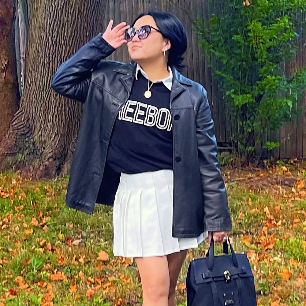 Nicole Miller Leather Jacket Coat Button Up Minimalist Classic 90s Size Medium